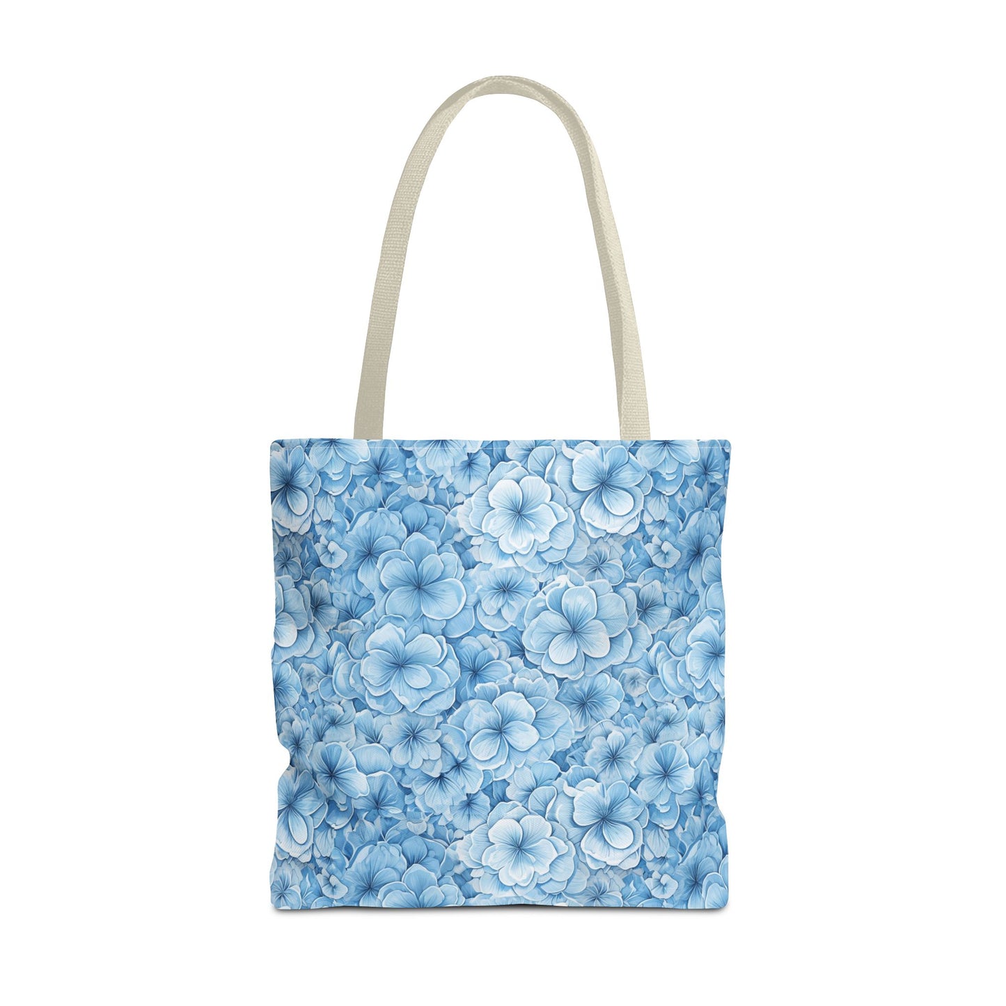 Blue Watercolor Floral Tote Bag — Reusable Flower Pattern Shopper