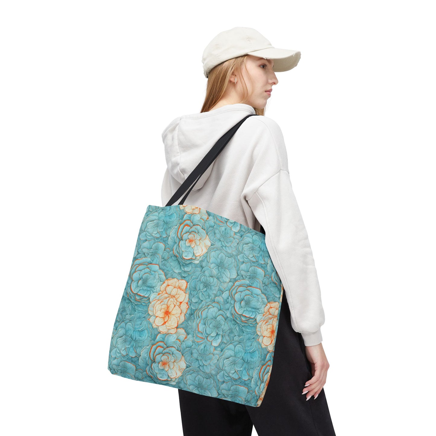 Floral Watercolor Tote Bag — Teal Succulent Pattern