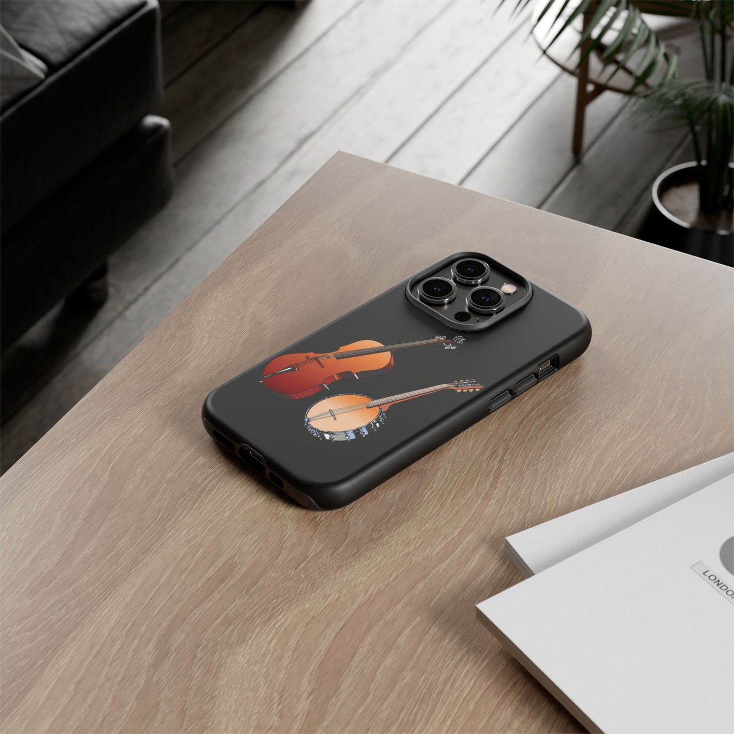 Musical Instrument Phone Case - Violin & Banjo Design, Music Lover Gift, Unique Phone Cover, Holiday Gift, Durable Tough Cases