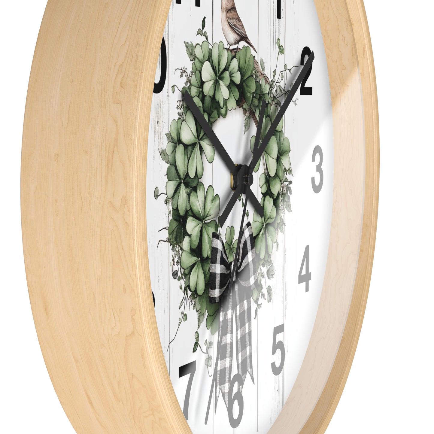 Charming Wreath Wall Clock | Rustic Decor, Bird Lover Gift, Spring Theme, Home Accent, Clovers & Bow