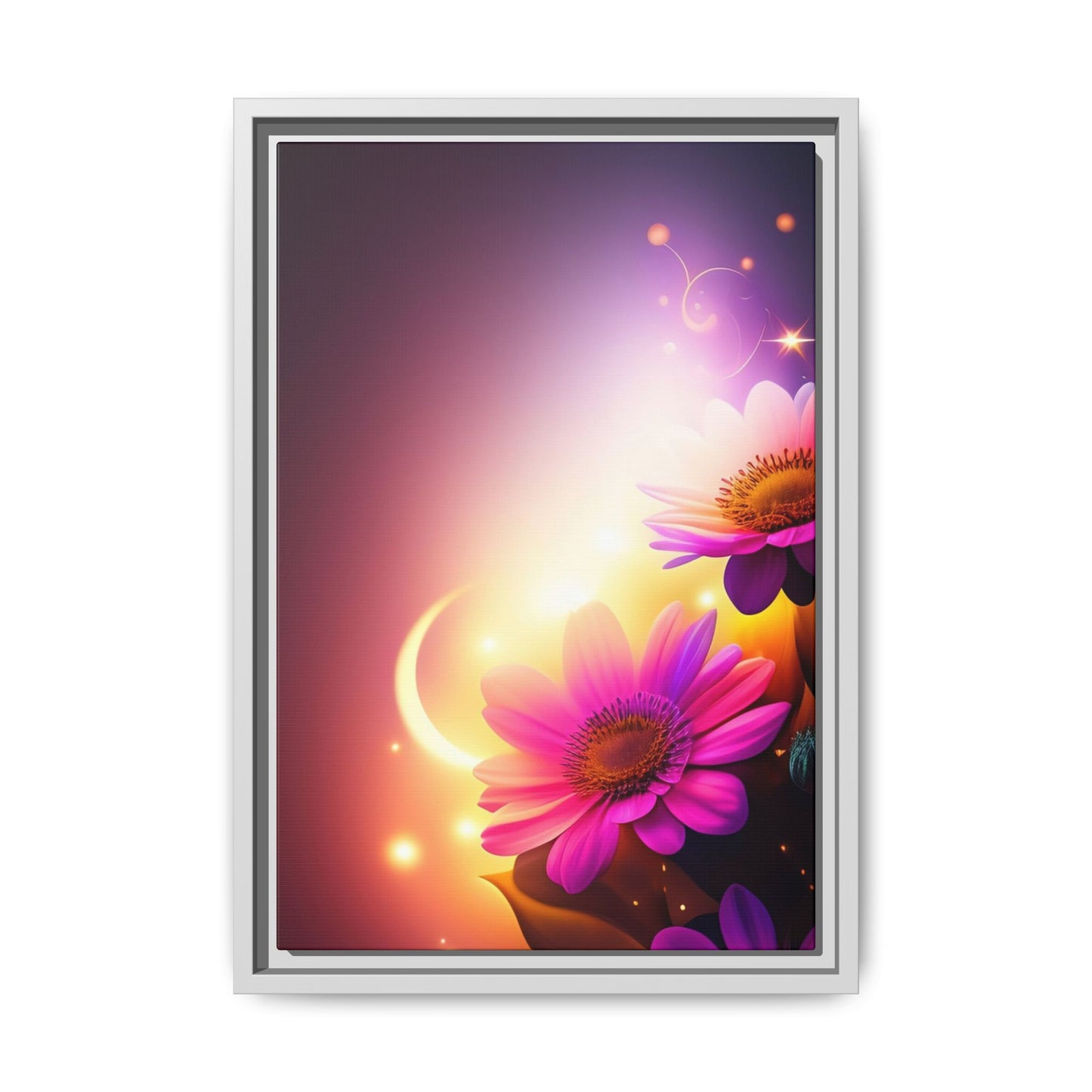 Framed Floral Canvas Art — Pink Daisies Sunset Wall Print