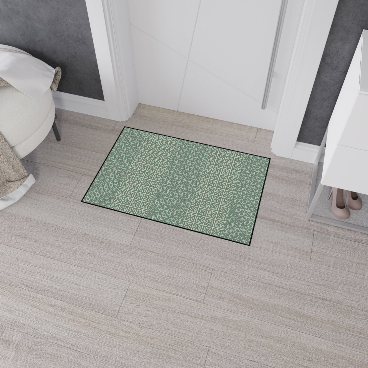Green Geometric Heavy Duty Floor Mat — Durable Non-Slip Entry Rug