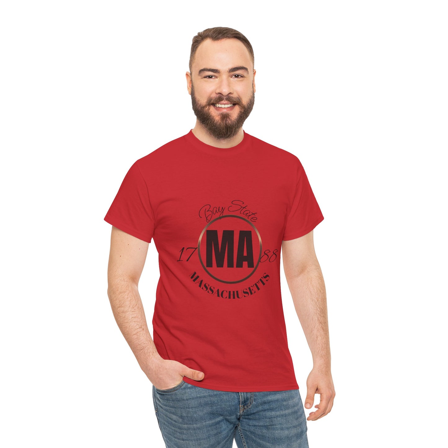 Unisex Heavy Cotton Tee with Massachusetts Design, Casual Wear, Gift for Him/Her, Travel Souvenir, Vintage Style