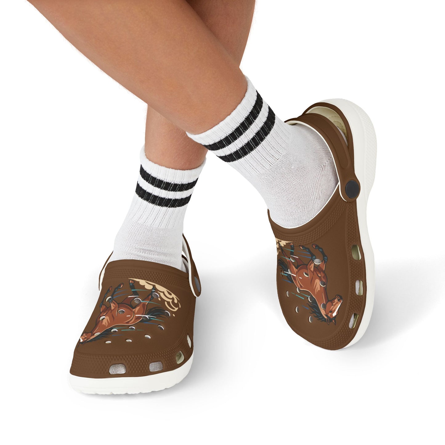 Kids Horse Print Foam Clogs — Brown EVA Slip-On Sandals for Children