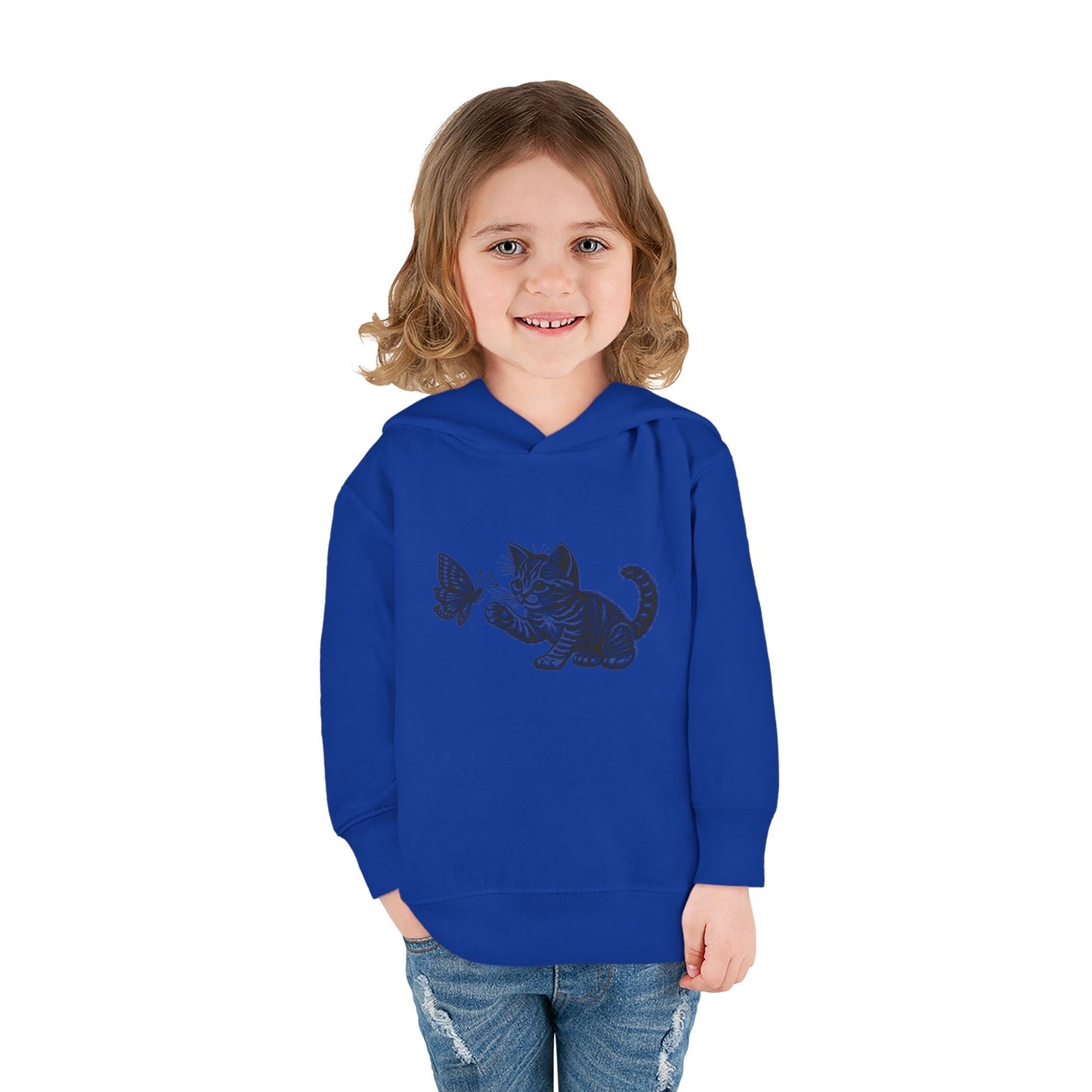 Cute Cat and Butterfly Toddler Hoodie, Toddler Pullover, Kids Fleece Hoodie, Animal Lover Gift, Playtime Pullover