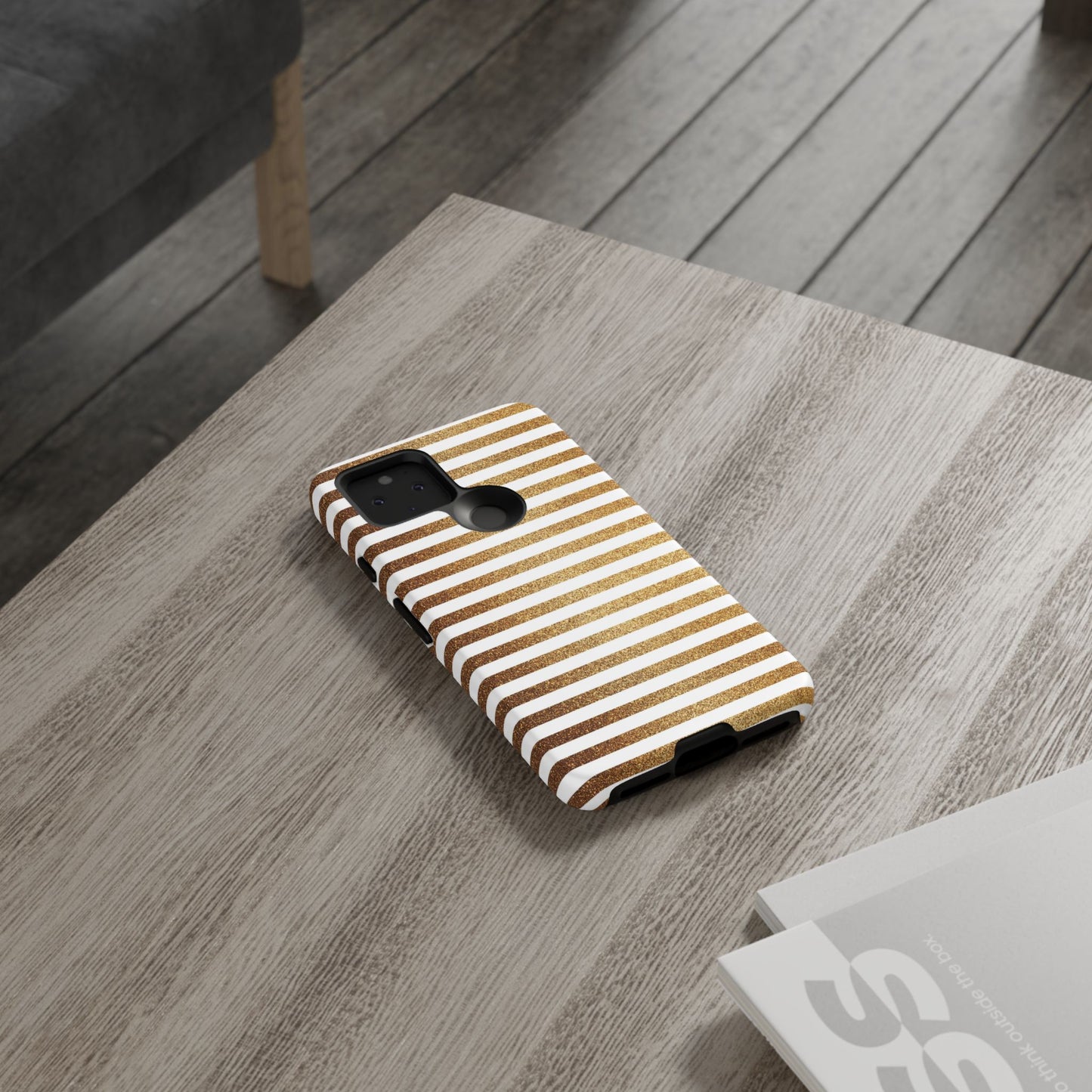 Glamorous Gold Striped Phone Case | Tough Cases, Stylish Phone Cover, Chic Accessories, Gift for Her, Fashionable Tech