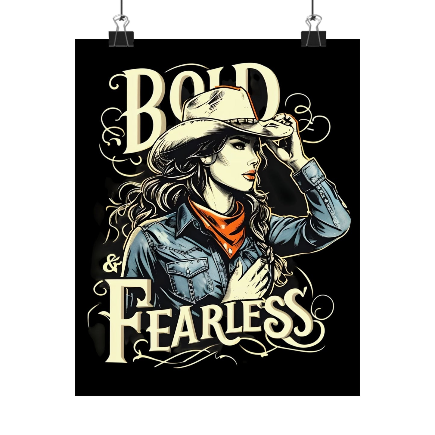 Bold & Fearless Cowboy Woman Poster — Matte Vertical Wall Art