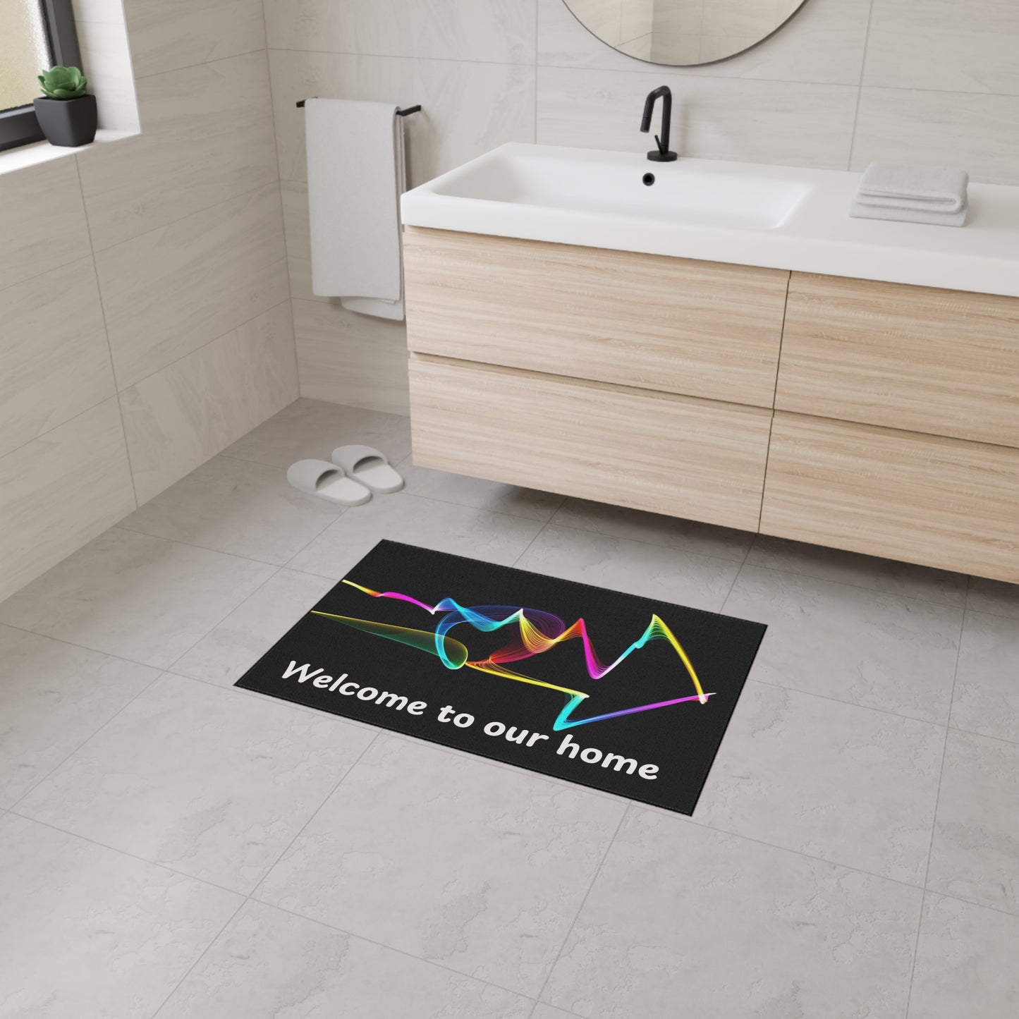 Welcome to Our Home Floor Mat — Colorful Wave Entrance Rug