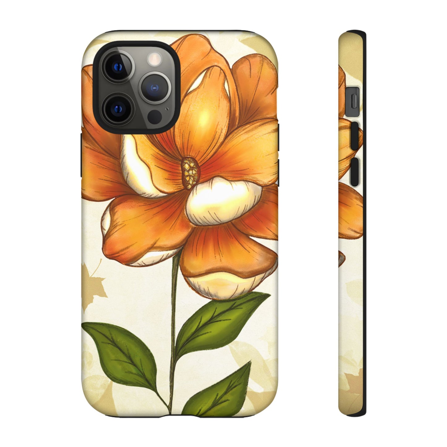 Floral Phone Case with Orange Flower Design, Tough Phone Cover, Floral Gift, Stylish Tech Accessory, Nature Lovers, Spring Vibes