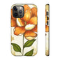 Floral Phone Case with Orange Flower Design, Tough Phone Cover, Floral Gift, Stylish Tech Accessory, Nature Lovers, Spring Vibes