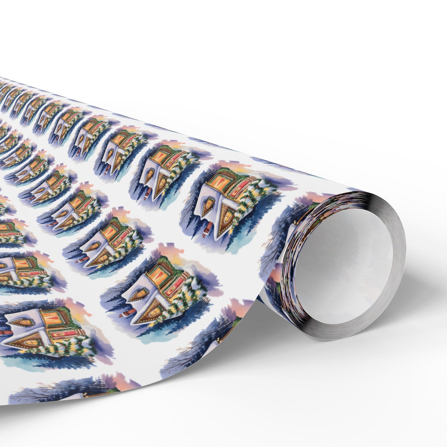 Wrapping Paper — Festive Village House Pattern Gift Wrap (Holiday & Christmas)