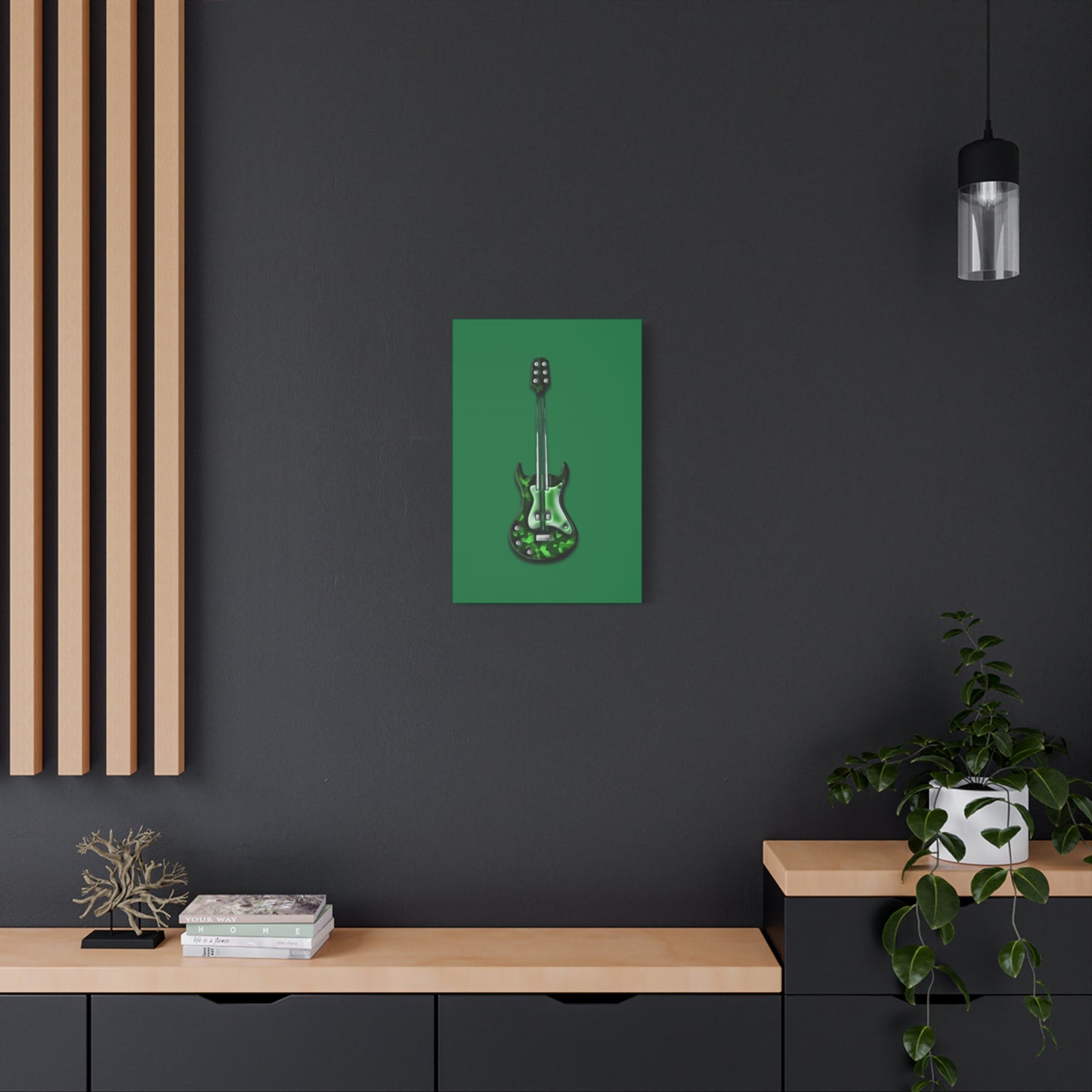 Green Electric Guitar Canvas Art, Music Wall Decor, Rock n Roll Gift, Guitar Lover's Art, Stretched Green Canvas, Home Theater Decor