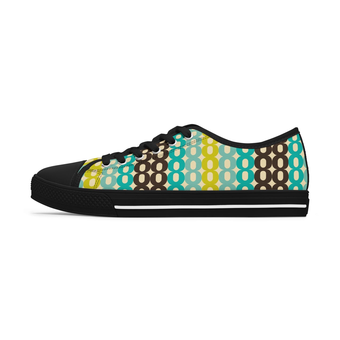 Retro Polka Chain Low Top Sneakers — Teal, Lime & Chocolate Patterned Women’s Shoes