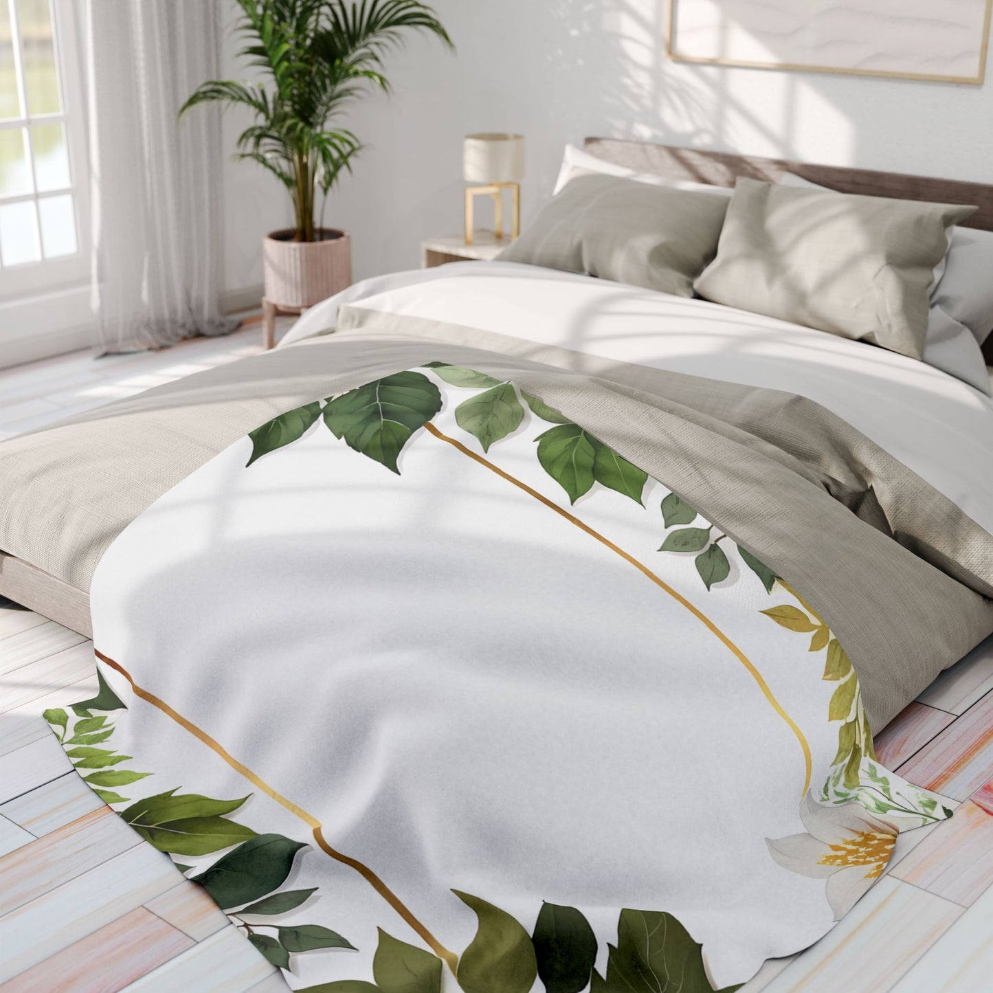 Floral Arctic Fleece Blanket, Cozy Throw, Home Decor, Gift for Her, Botanical Blanket, Seasons Gift, Relaxing Atmosphere