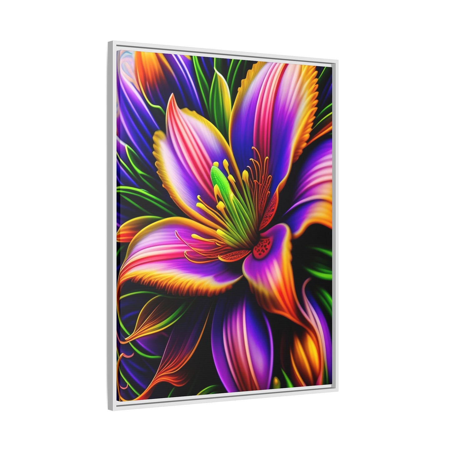 Vibrant Neon Floral Matte Canvas Print — Framed Wall Art
