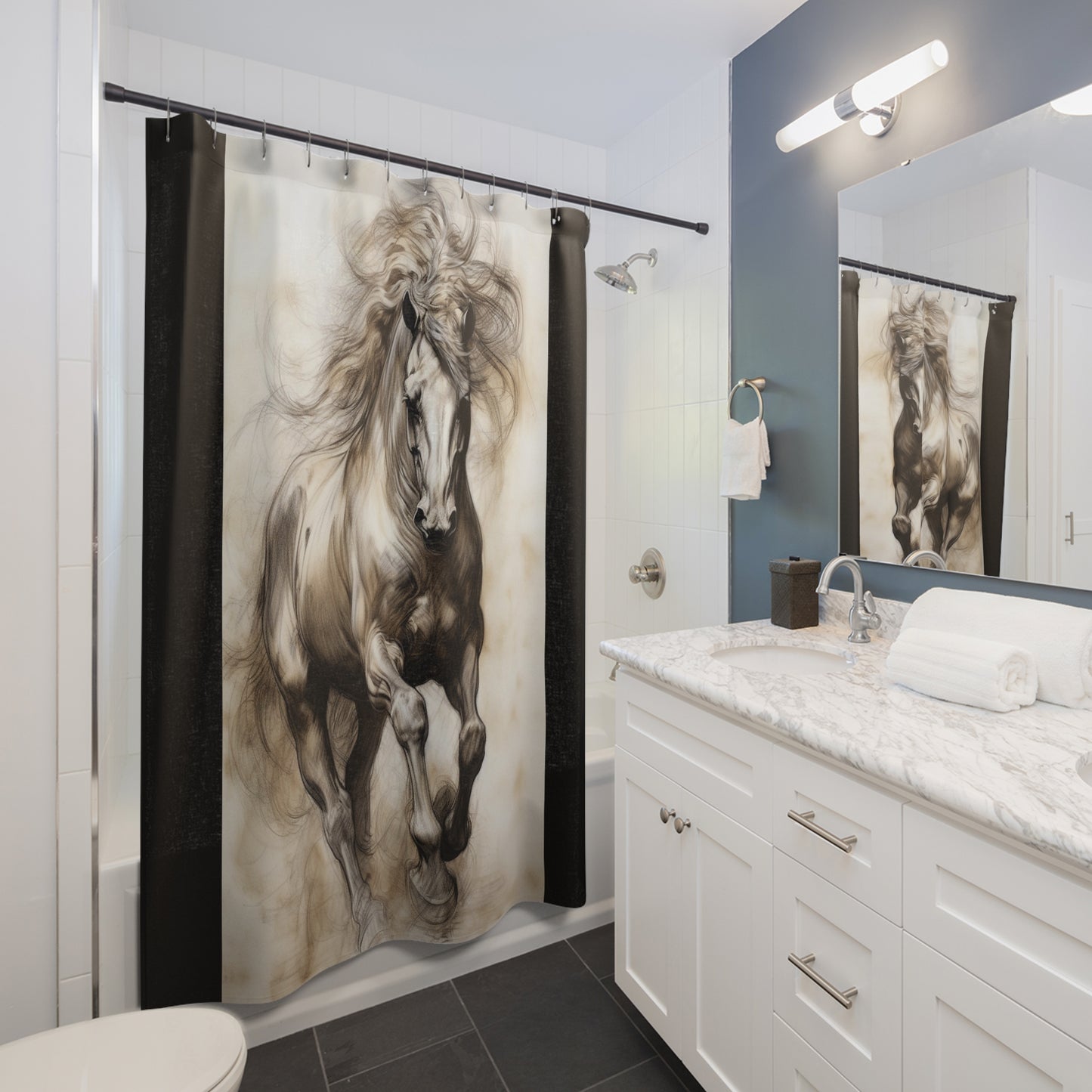 Majestic Horse Shower Curtain, Equestrian Bathroom Decor, Horse Lover Gift, Farmhouse Style, Nature-Inspired, Unique Home Accessory