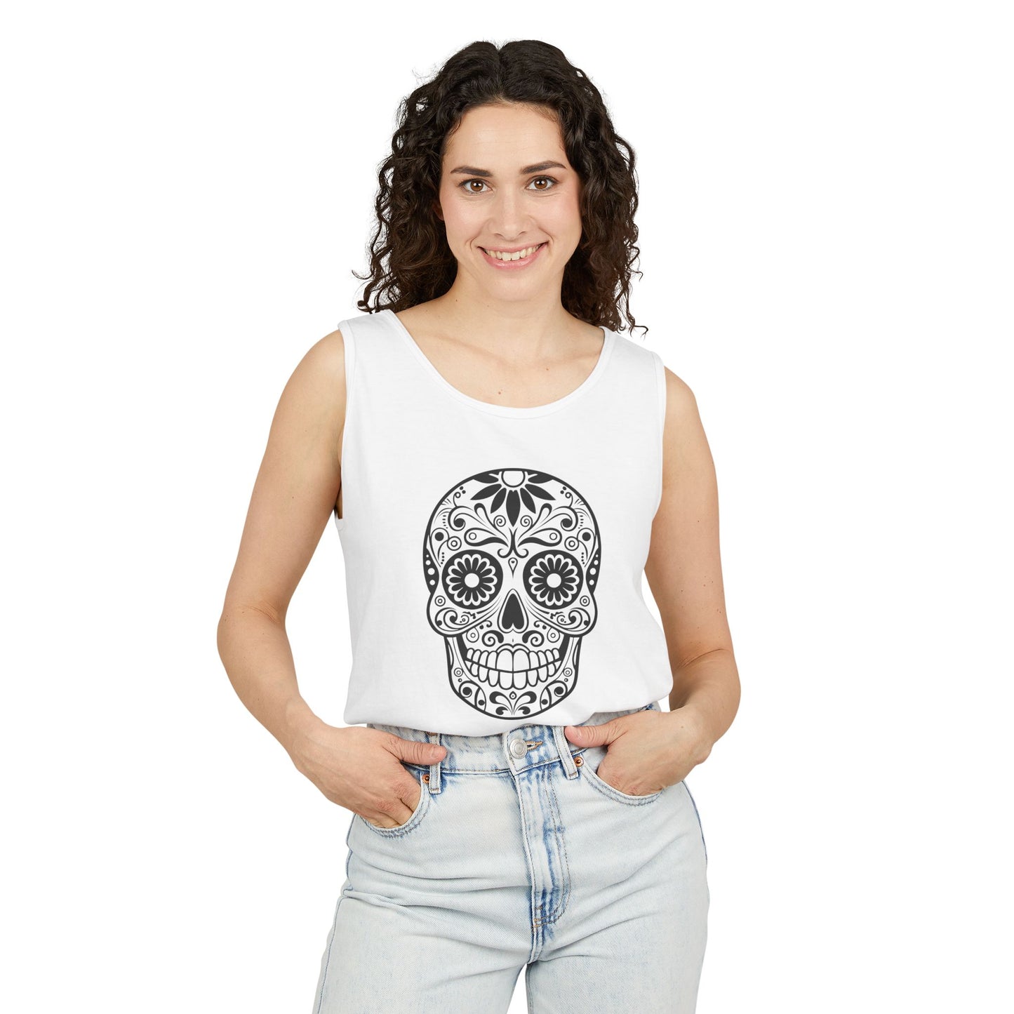 Skull Design Tank Top - Unisex, Cotton Muscle Tee for Festivals