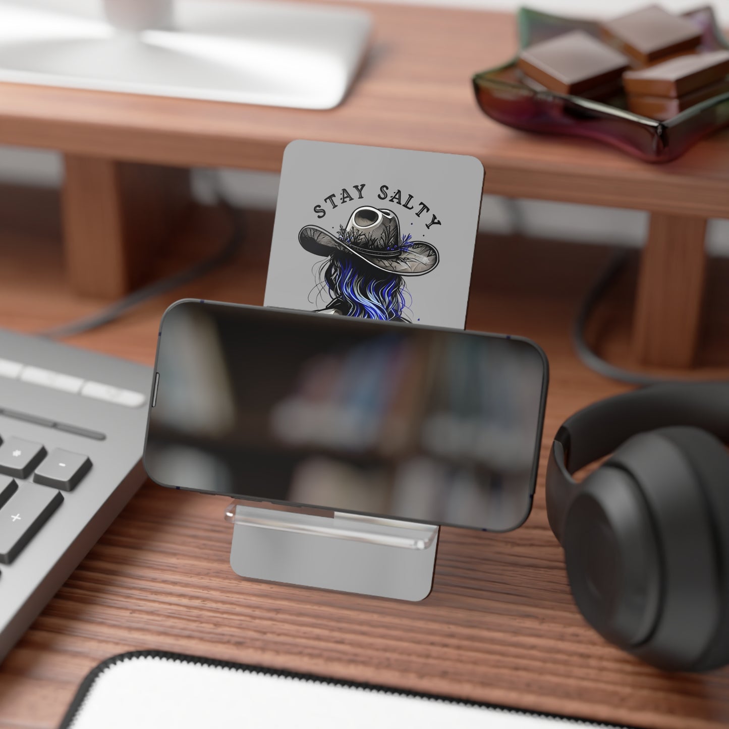 Cowgirl-Themed Mobile Display Stand | Stay Salty Phone Holder, Desk Organizer, Gift for Cowgirls, Western Decor, Unique Smartphone Stand