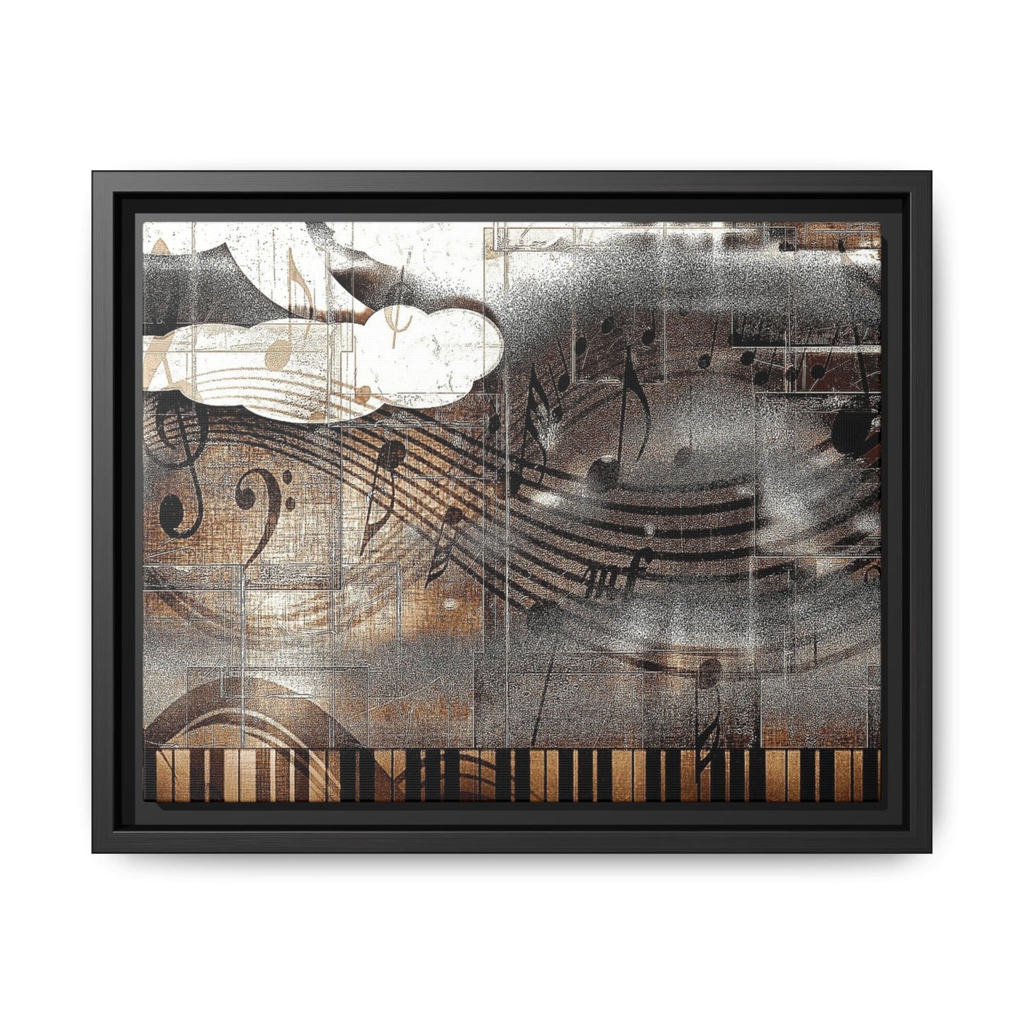 Framed Music Notes Canvas Print — Abstract Vintage Piano & Sheet Music Wall Art