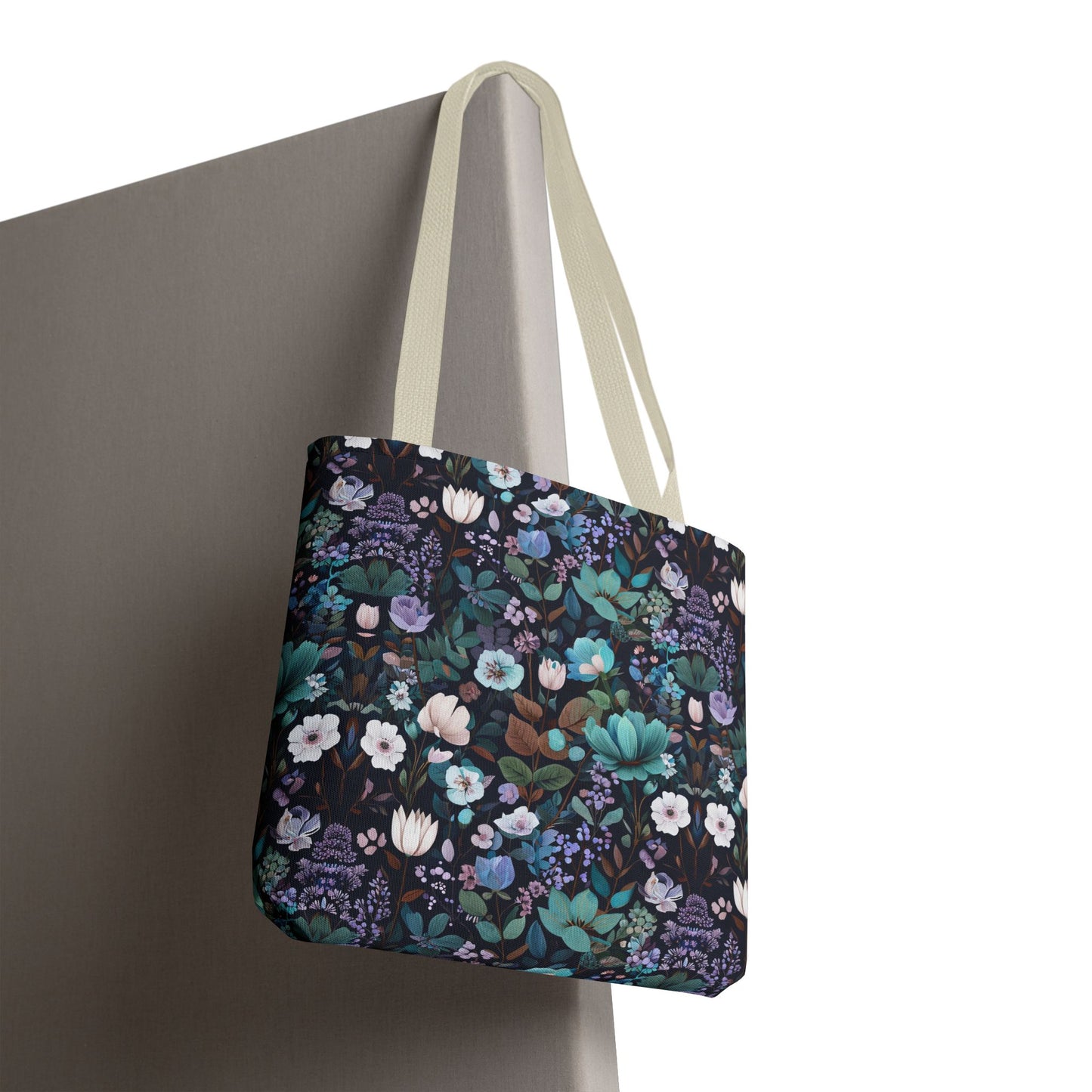 Floral Nightfall Tote Bag — Dark Botanical All-Over Print