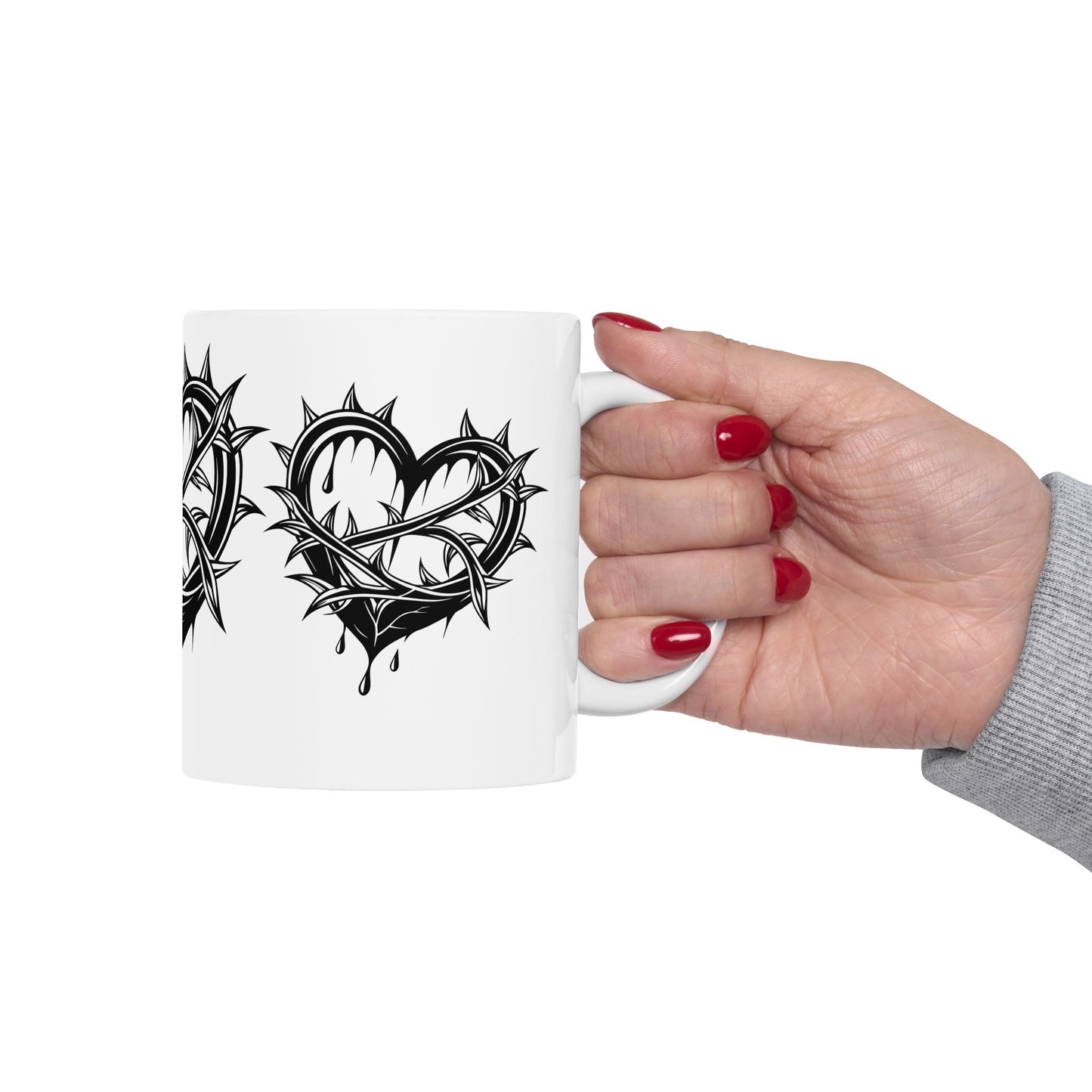 Gothic Heart Design Ceramic Mug | Unique Coffee Cup for Gifts, Valentine's Day, Home Decor, Art Lovers, or Halloween
