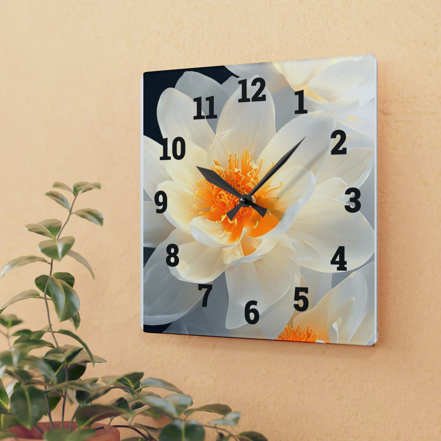 Elegant Bloom Acrylic Wall Clock, Floral Home Decor, Modern Wall Art