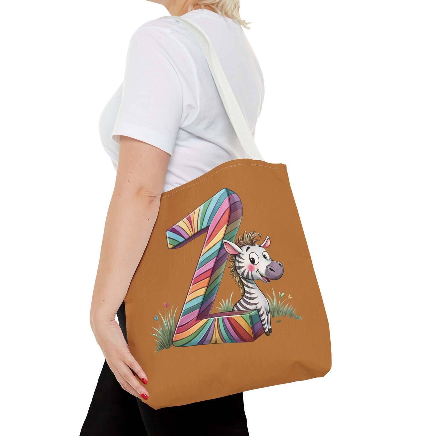 Colorful Zebra Initial Tote Bag, Kids' Backpack, Fun Reusable Shopping Bag, Cute Gift for Animal Lovers, Eco-Friendly, Alphabet Design