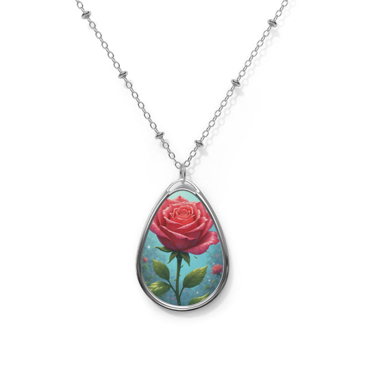 Delicate Floral Oval Necklace, Rose Pendant, Boho Jewelry, Women's Gift, Birthday Necklace, Nature Inspired Accessories