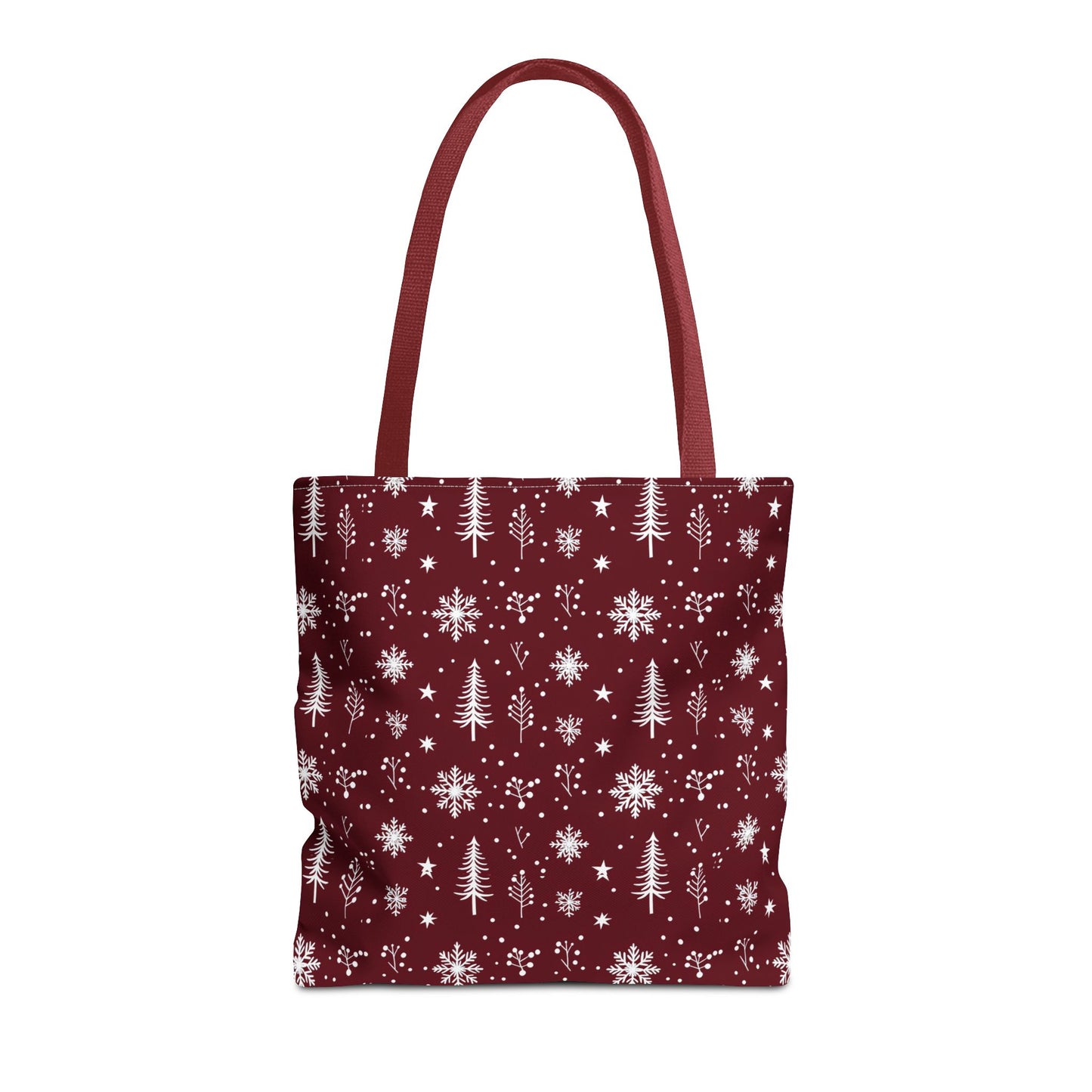 Christmas Snowflake Tote Bag – Burgundy Holiday Patterned Carryall