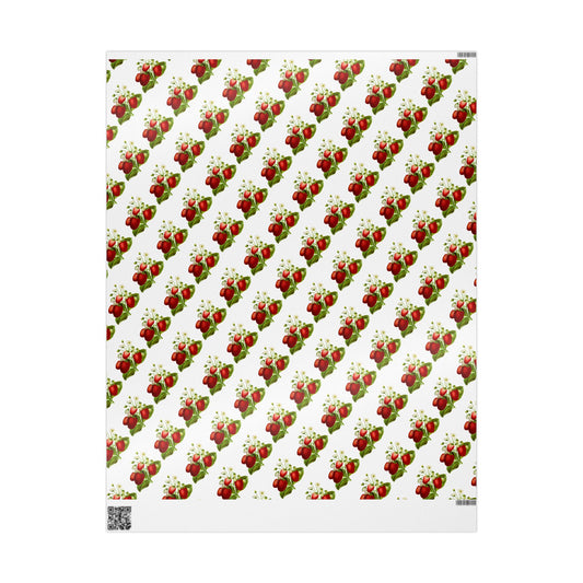 Strawberry Floral Wrapping Paper, Gift Wrap for Birthdays, Holidays, Showers, Eco-friendly Packaging, Cute Strawberry Design