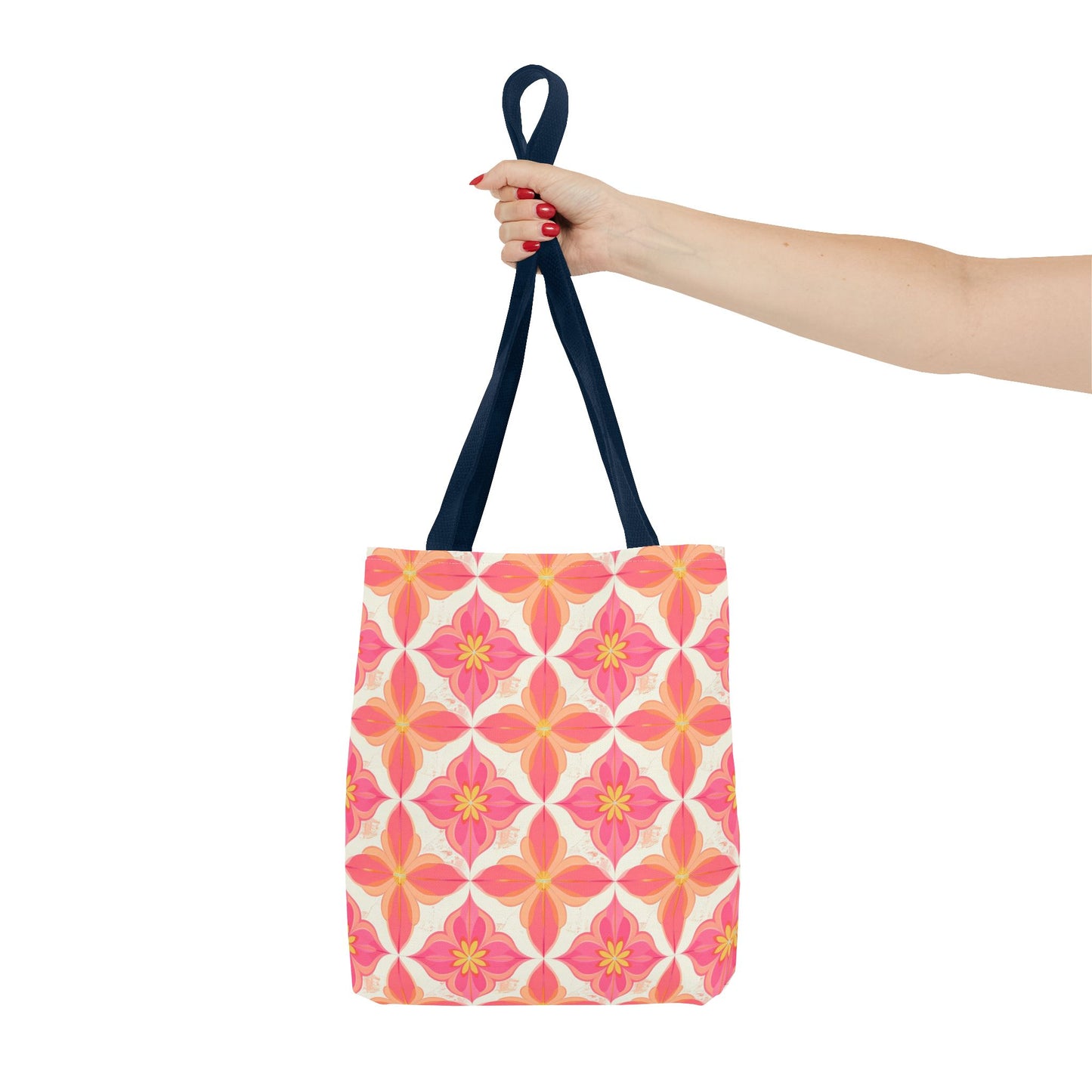 Pink Floral Geometric Tote Bag — All-Over Print Reusable Shopper