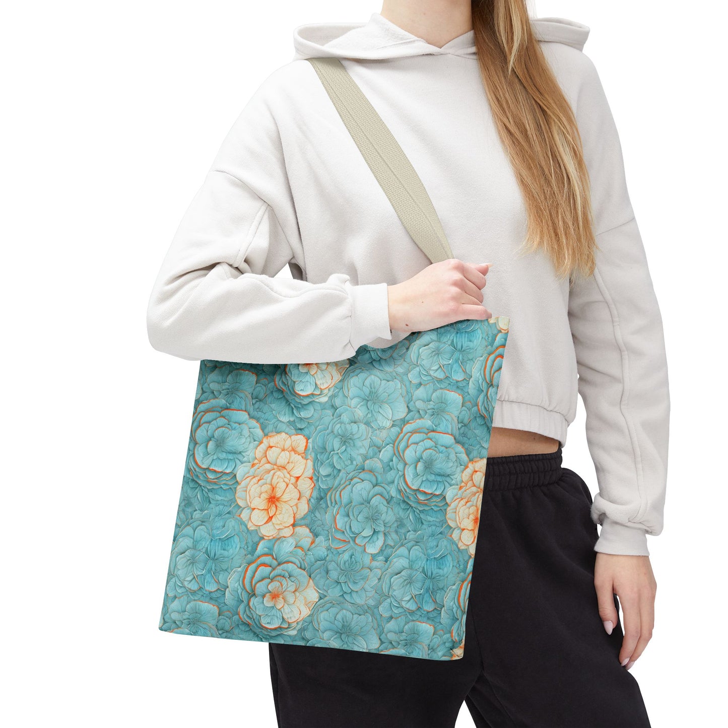 Floral Watercolor Tote Bag — Teal Succulent Pattern