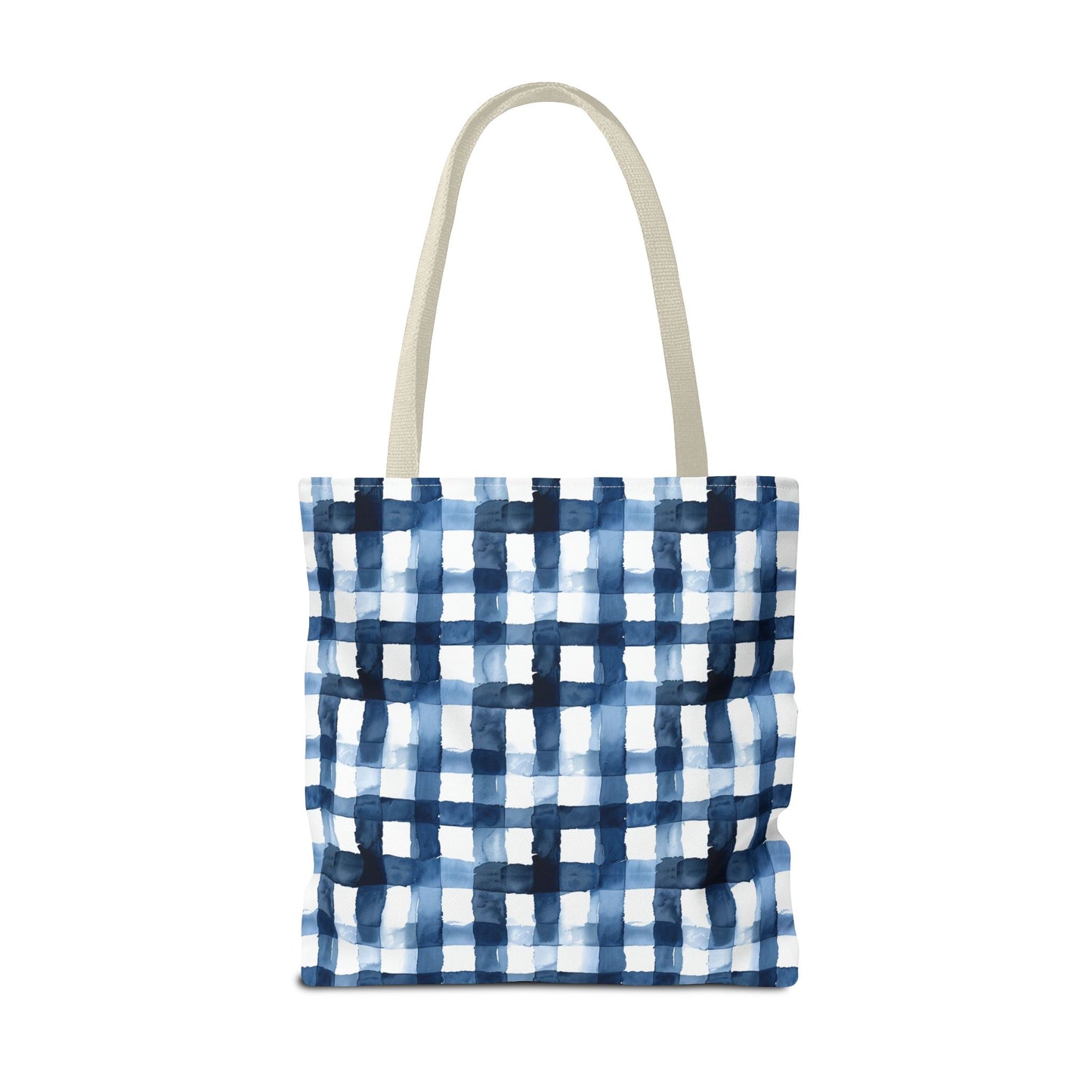 Blue Watercolor Plaid Tote Bag — Navy Check Pattern All-Over Print