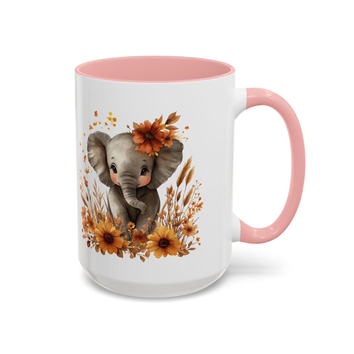 Adorable Elephant Floral Coffee Mug, Cute Animal Mug, Coffee Lover Gift, Kids Mug, Baby Shower Decor