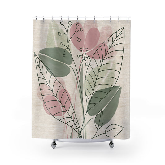Botanical Shower Curtain, Nature-Inspired Decor, Eco-Friendly Bathroom Accessory, Modern Home Design, Gift for Plant Lovers