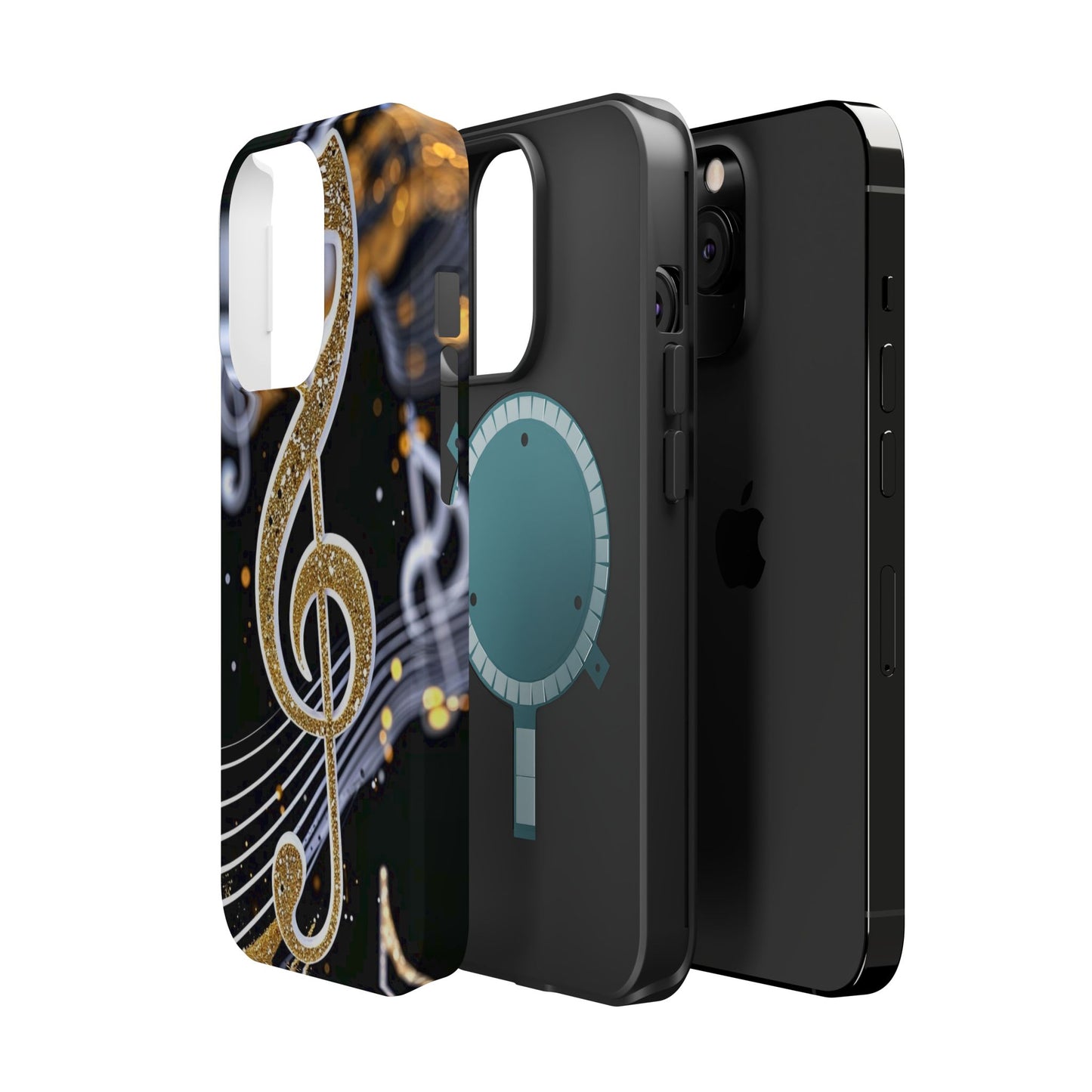 Music Notes Magnetic Impact-Resistant Phone Case — Gold Treble Clef Design