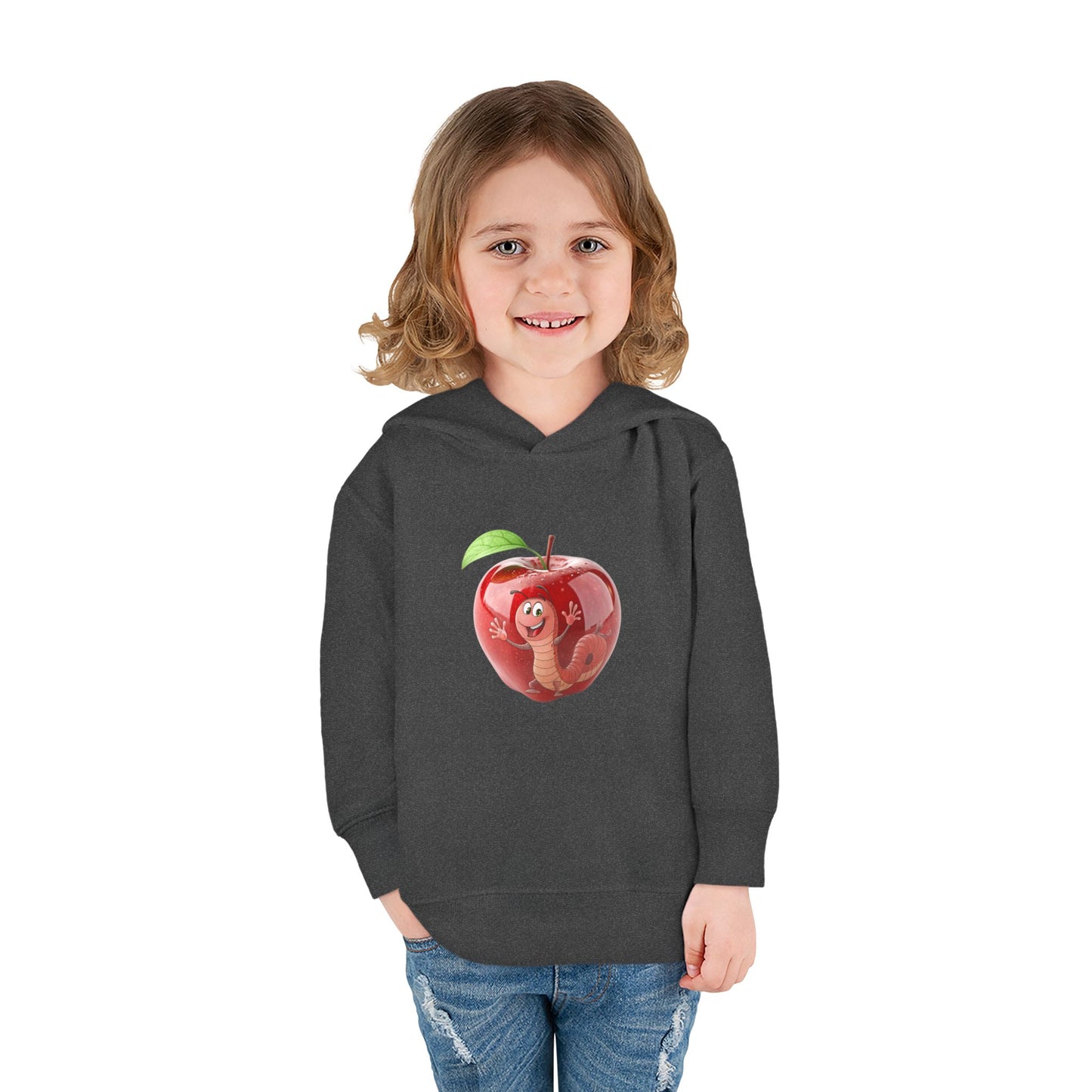 Cute Apple Toddler Pullover Fleece Hoodie - Cozy, Fun, Playful Kidswear, Perfect Gift for Birthdays, Play Dates, or Fall Outings