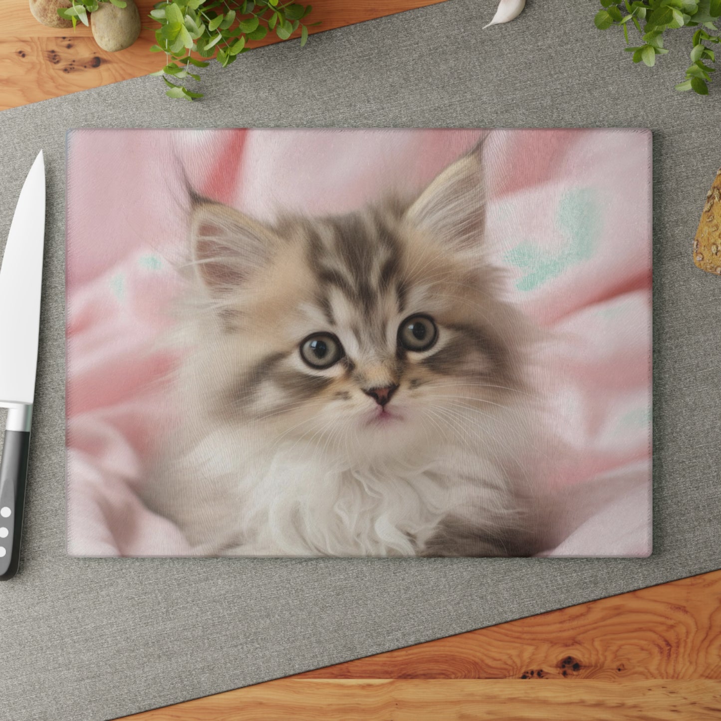 Adorable Kitten Glass Cutting Board  Kitchen Decor