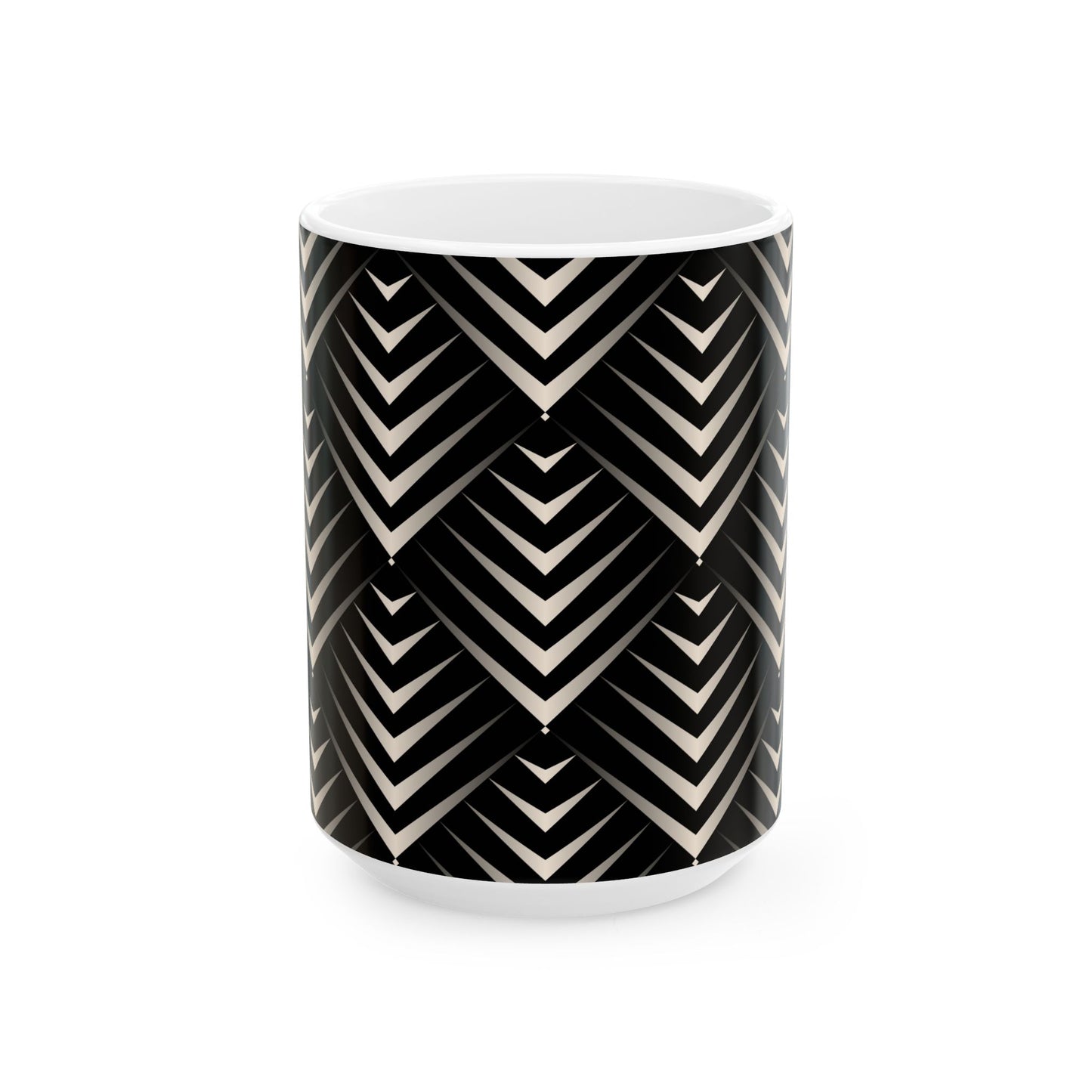 Chic Geometric Black and White Ceramic Mug - Coffee Lover Gift, Stylish Tea Cup, Home Decor, Modern Kitchenware, Unique Present