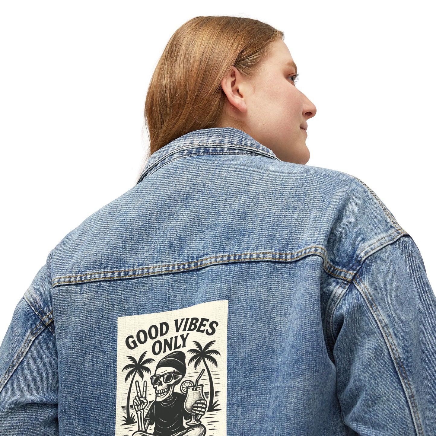 Good Vibes Only Women's Denim Jacket, Casual Summer Outerwear, Trendy Jean Jacket, Perfect Gift for Her, Boho Style Clothing
