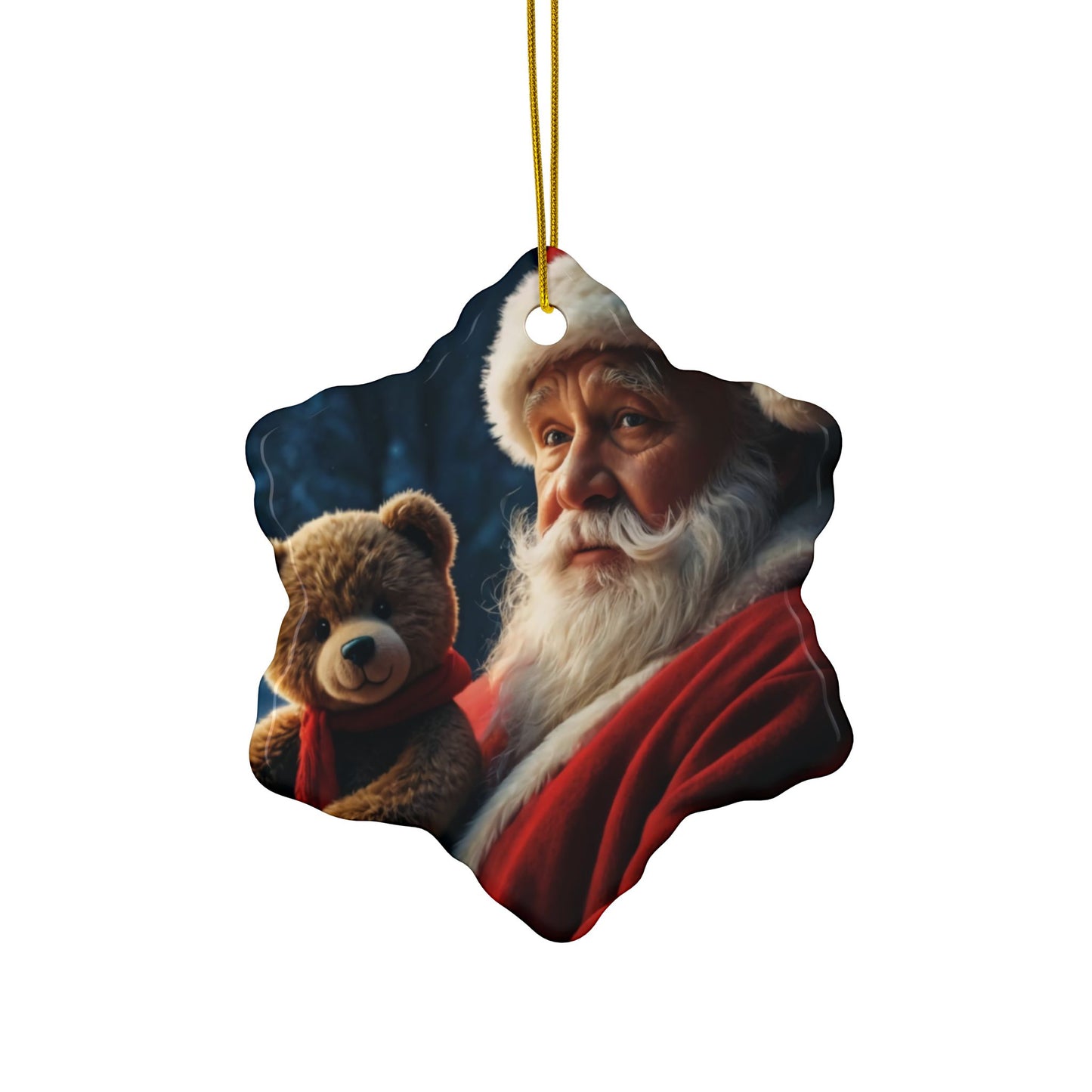 Santa Bear Ceramic Ornaments - 2-Sided Christmas Decor, Holiday Gifts, Tree Decorations, Set of 1, 3, 5, 10
