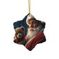 Santa Bear Ceramic Ornaments - 2-Sided Christmas Decor, Holiday Gifts, Tree Decorations, Set of 1, 3, 5, 10