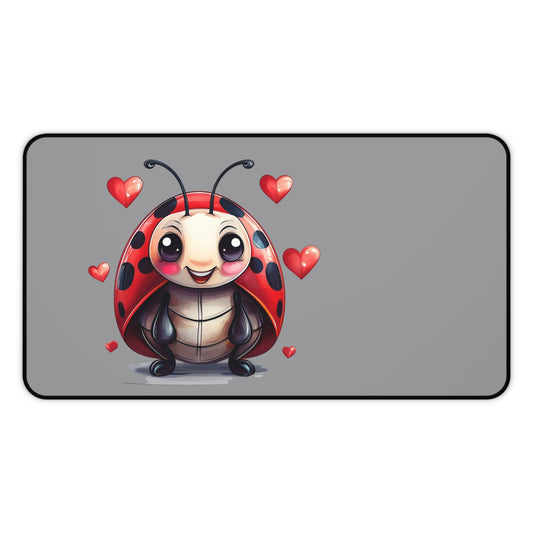 Cute Ladybug Desk Mat — Playful Mouse Pad with Heart Cartoon Design