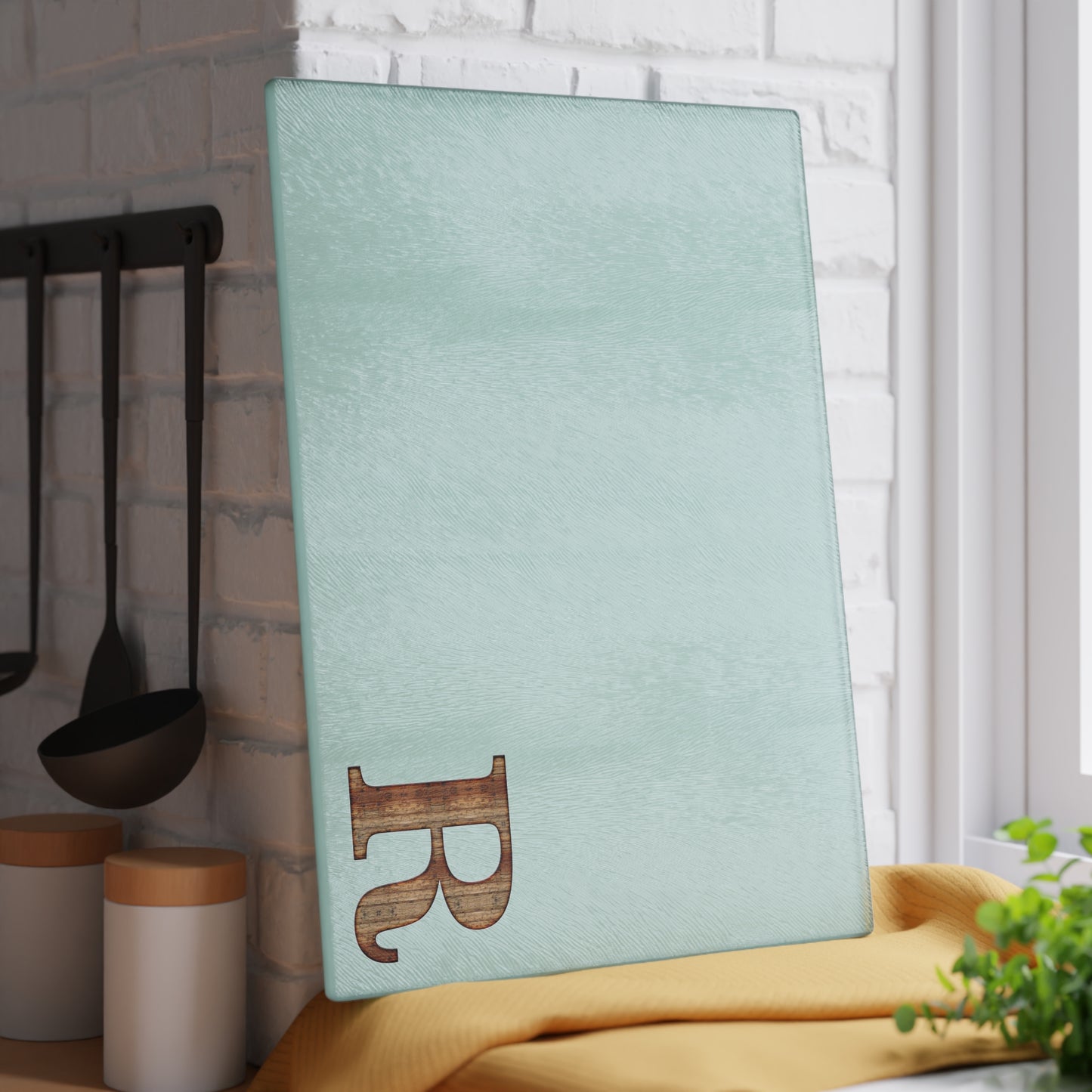 Monogram Glass Cutting Board – Mint or Clear with Wood-Style 'R' Corner