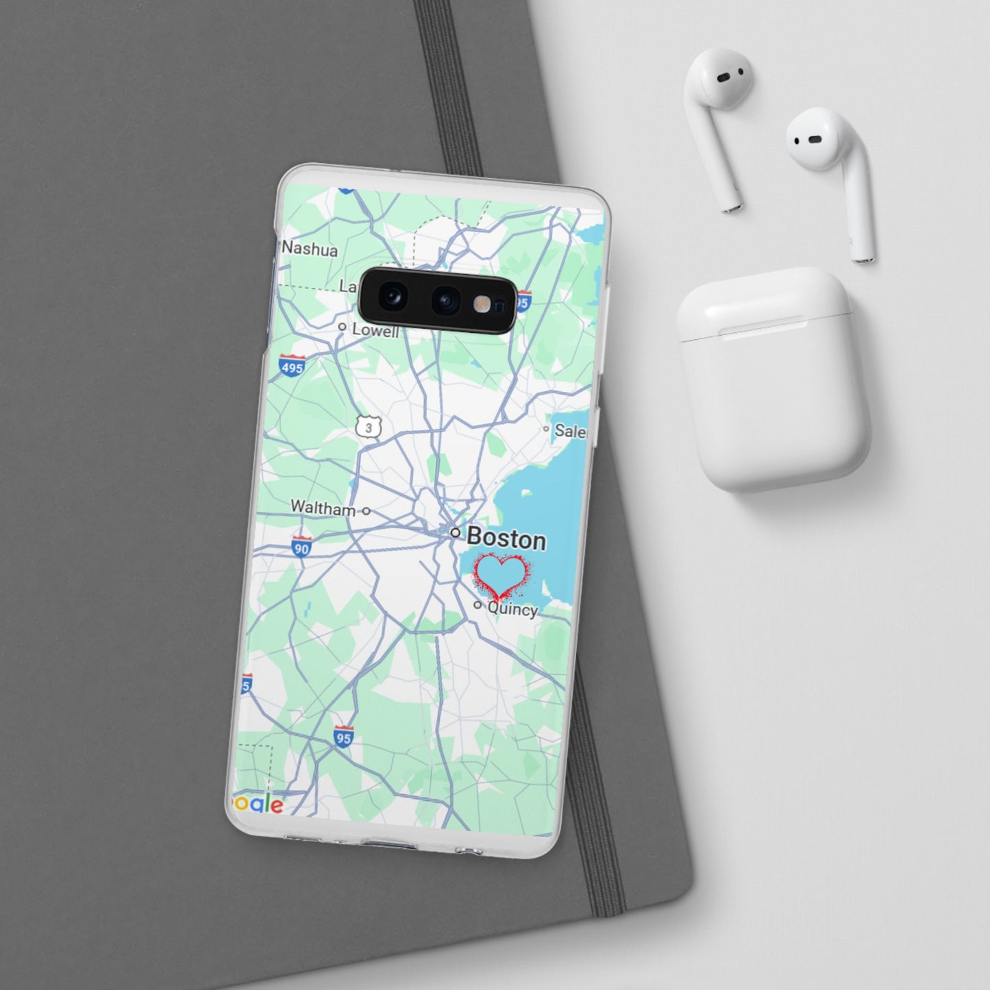 Boston Map Flexi Case for iPhone, Custom Location Phone Case, Unique Gift, Boston Heart Design, Travel Lover Accessory