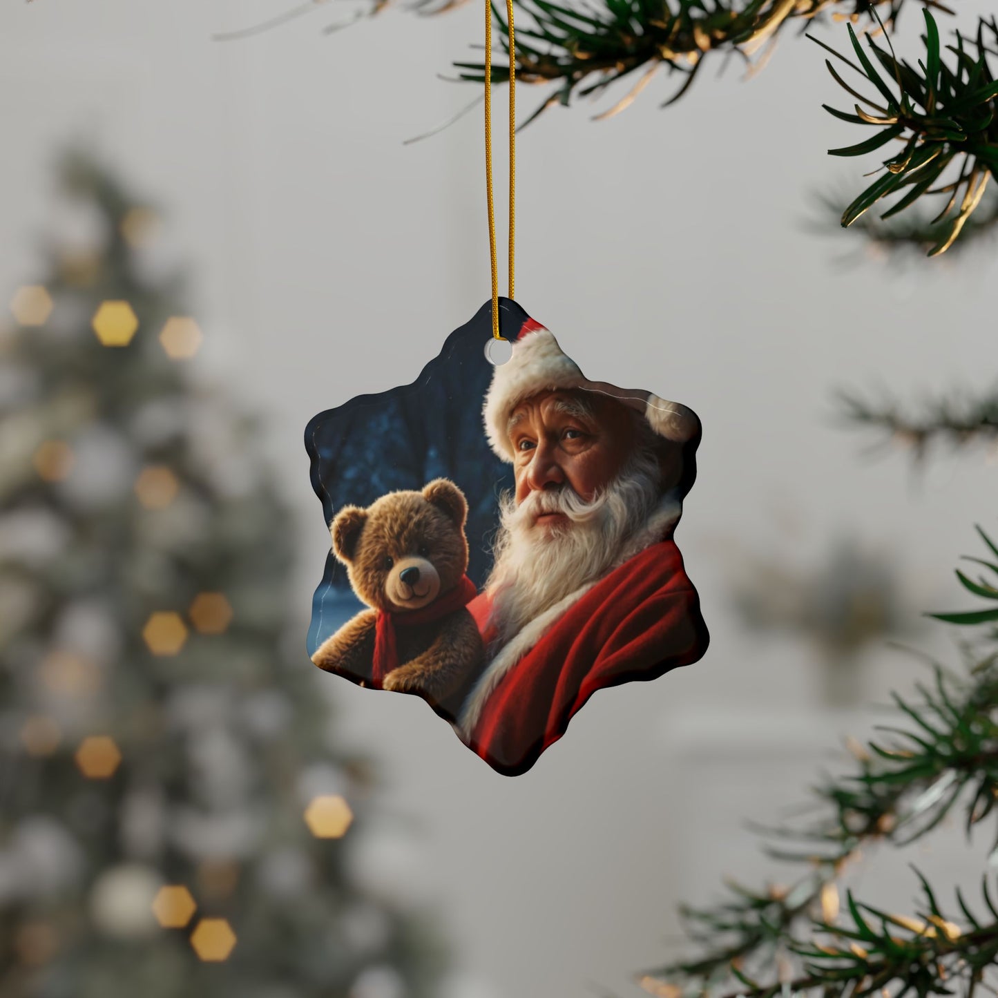 Ceramic Christmas Ornaments, Santa and Teddy Bear Design, Holiday Decorations, Christmas Gifts, Family Keepsakes