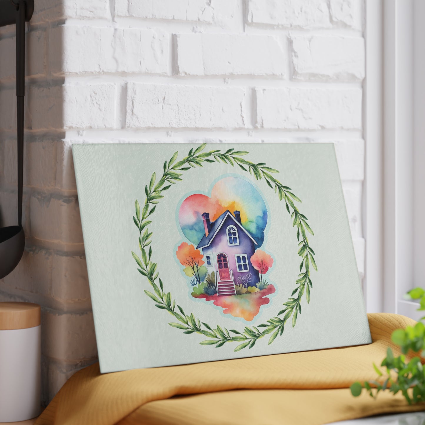 Charming Home-themed Glass Cutting Board - Kitchen Decor, Housewarming Gift, Unique Culinary Gift, Functional Art, Family Kitchen Essentials