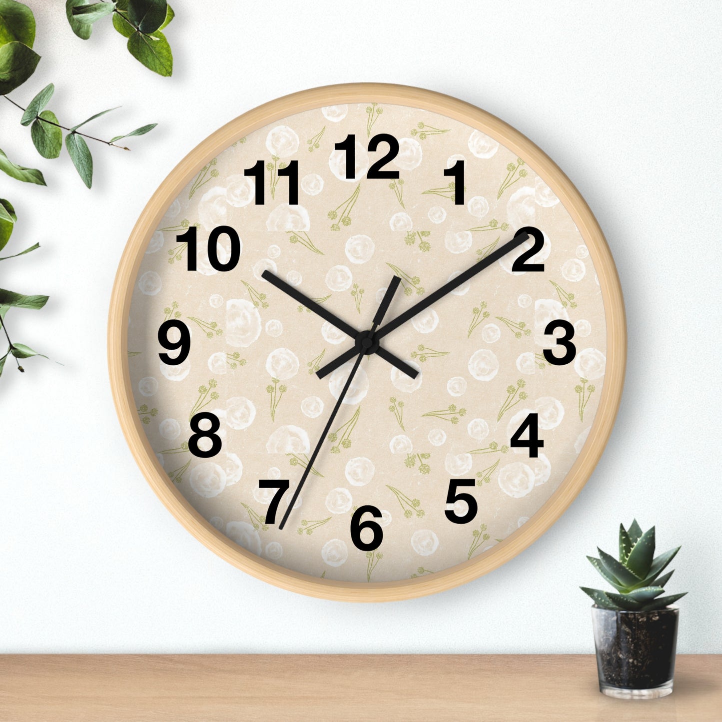 Chic Floral Wall Clock, Home Decor, Modern Design, Gift for Her, Wall Art, Boho Style, Timepiece