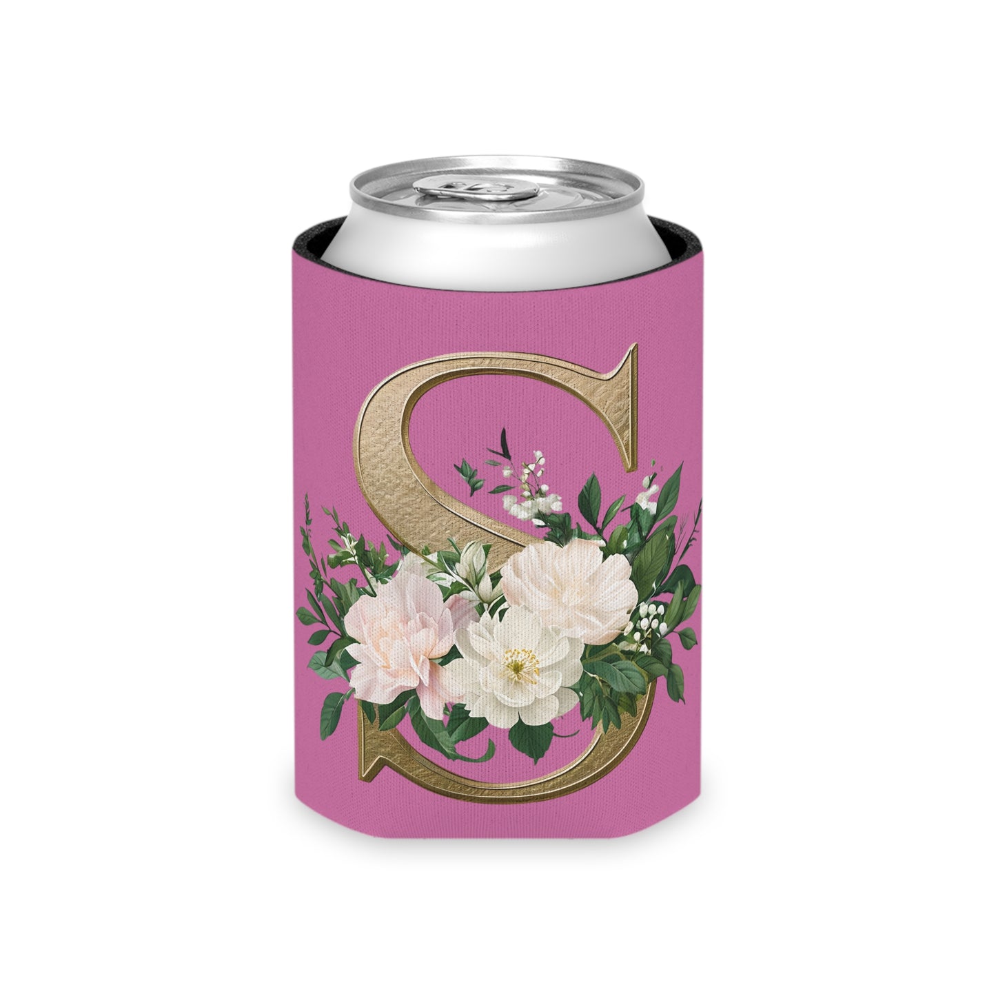 Personalized Floral Initial Can Cooler, Wedding Favors, Summer Party Drink Holder, Bridesmaid Gift, Outdoor BBQ Accessories