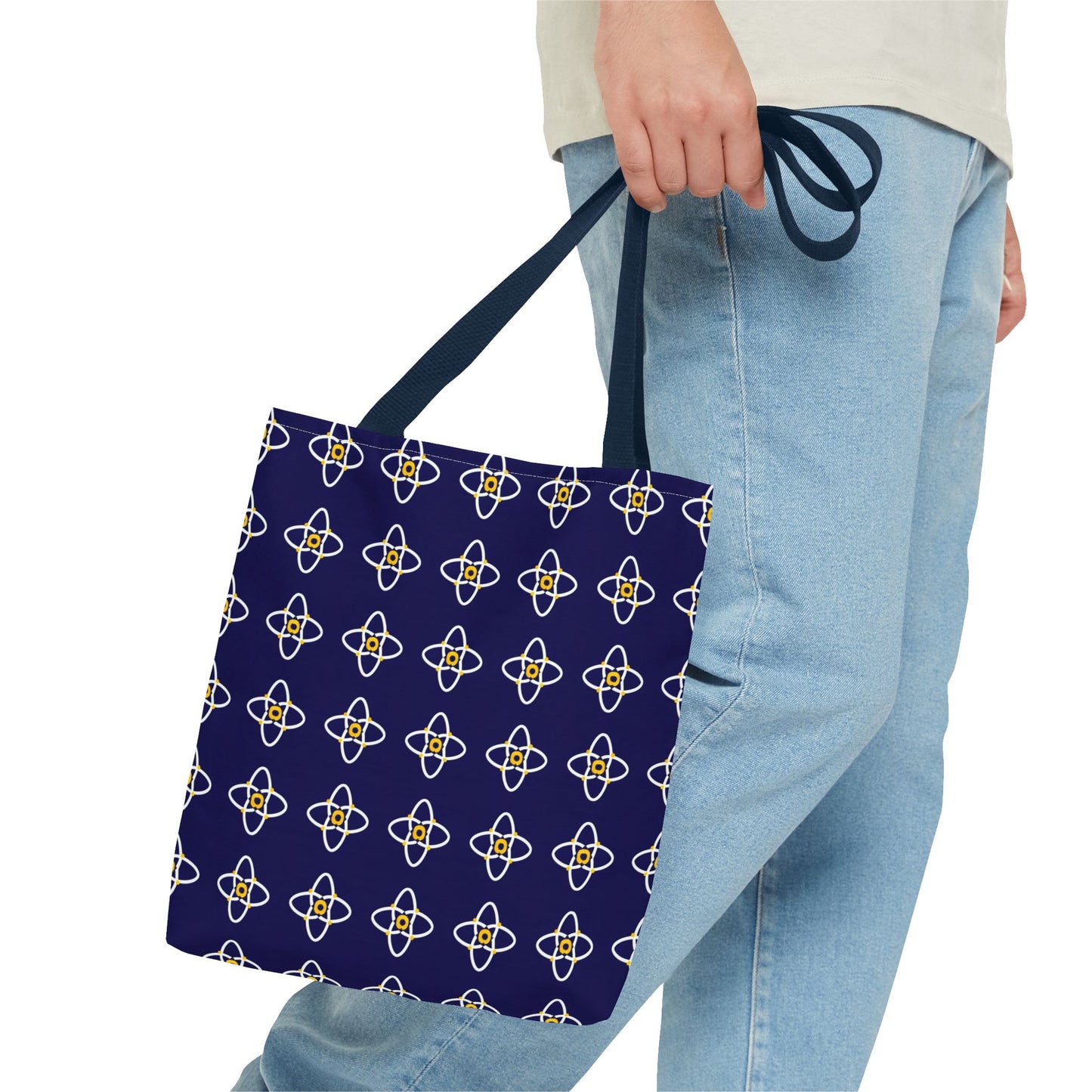Navy Geo Floral Pattern Tote Bag — Reusable Everyday Shopping Tote